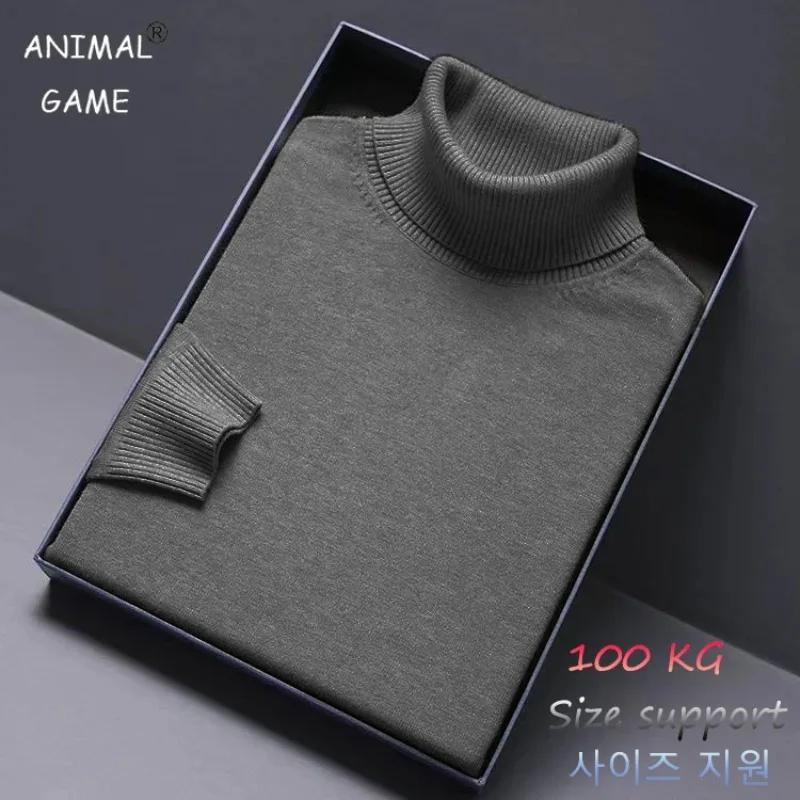 Jeu d'animaux col roulé tricots de luxe hommes pull coupe longue pull chandails couleur unie hommes