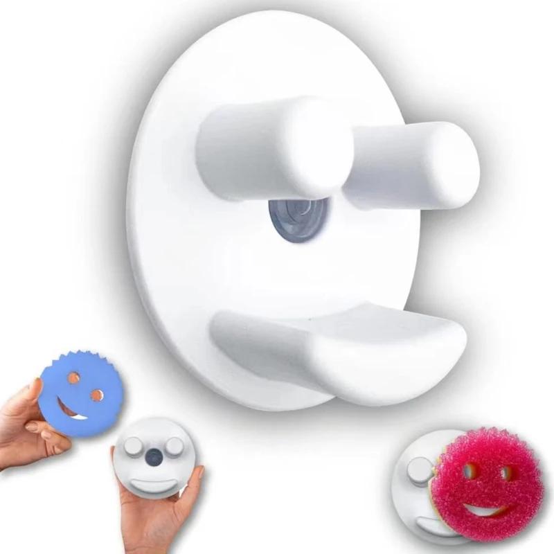 Porte-éponge avec ventouse pour évier de cuisine, visage souriant