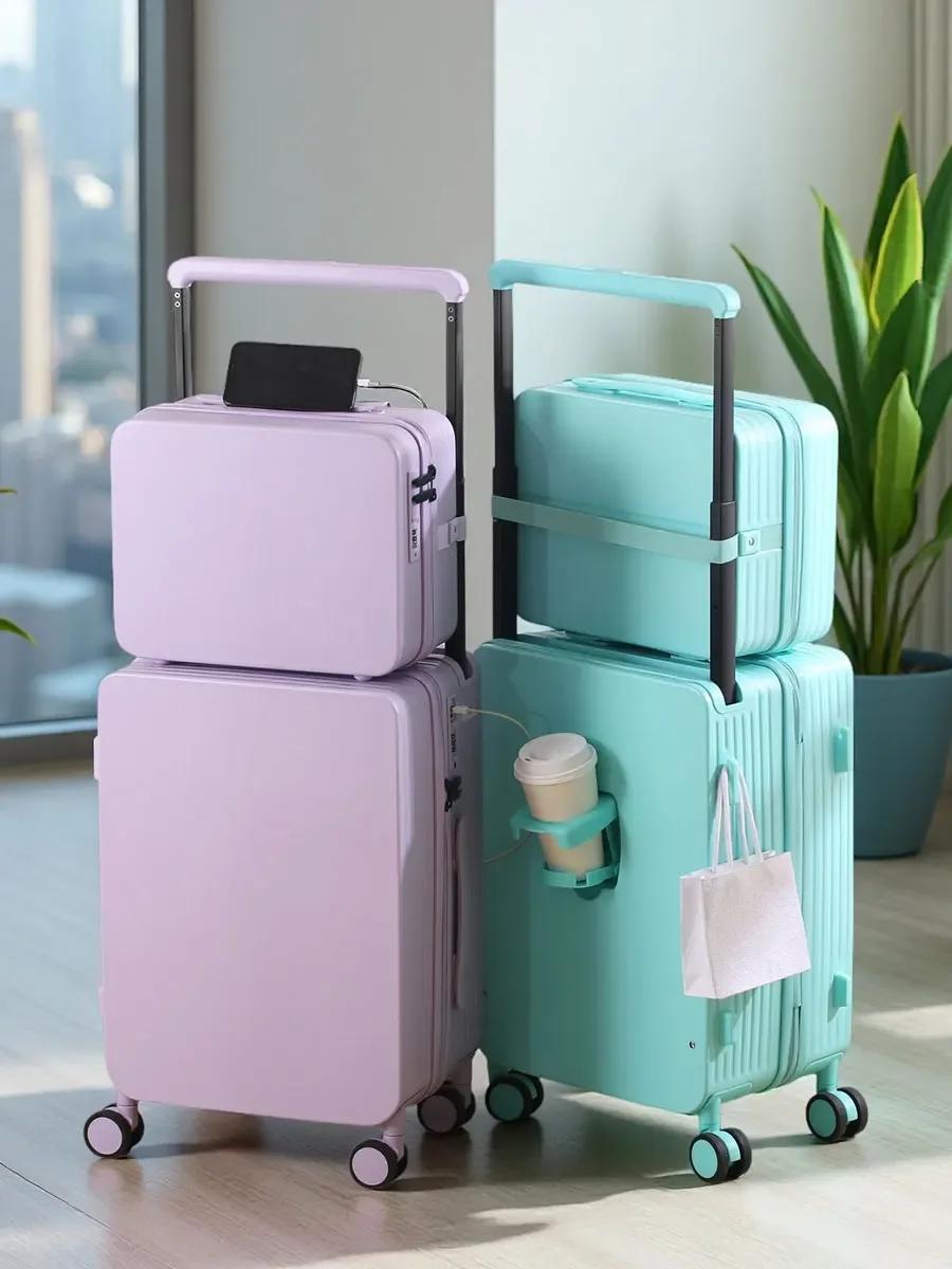 Ensemble de bagages 20+14"24+14" avec USB et porte-gobelet TSA Lock 360 ° Roues crochet de pied su