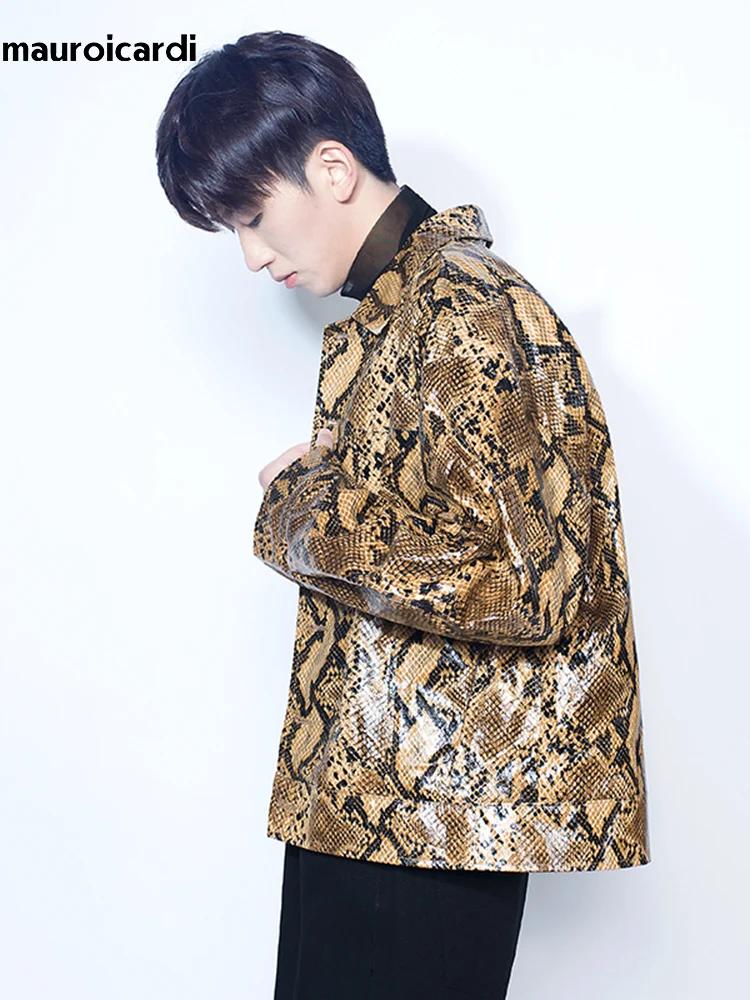 Mauroicardi printemps automne ample Cool brillant coloré peau de serpent imprimé veste en cuir Pu ho