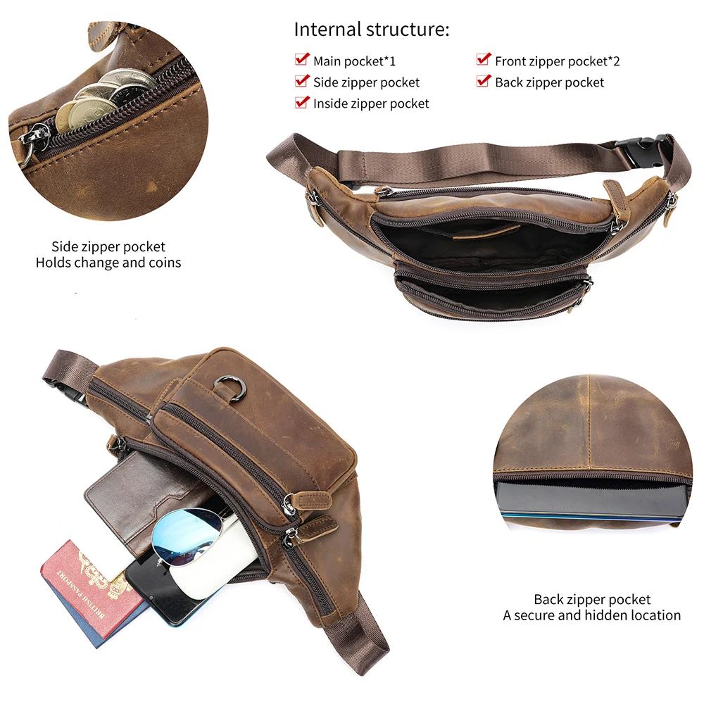 WESTAL-Sacs de ceinture en cuir de cheval en cuir véritable pour hommes, sacs à bandoulière pour tél