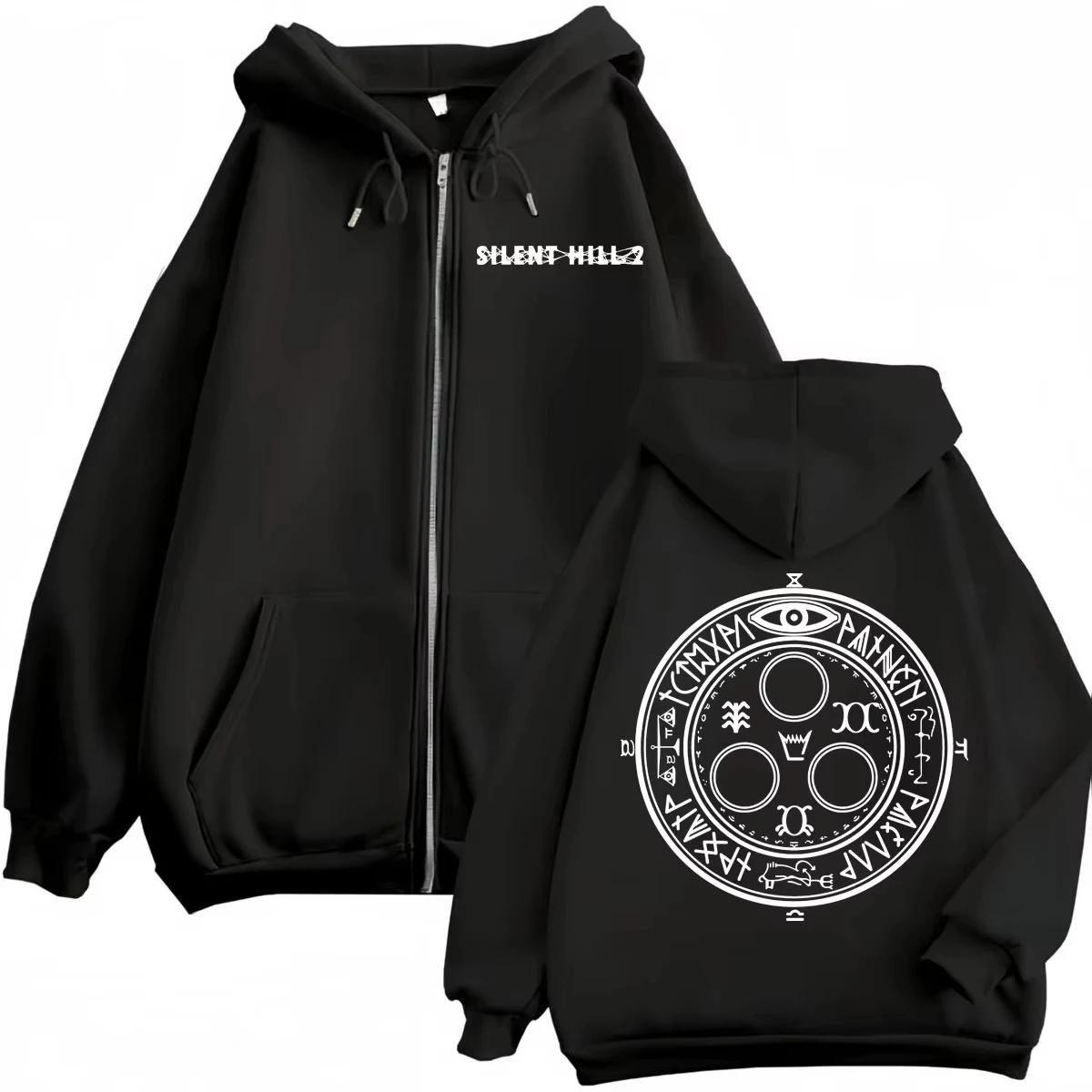 2025 Limited Silent Hill Game Print Zipper Hoodies Haute Qualité Mode Zip Up Pulls Hommes Femmes Déc