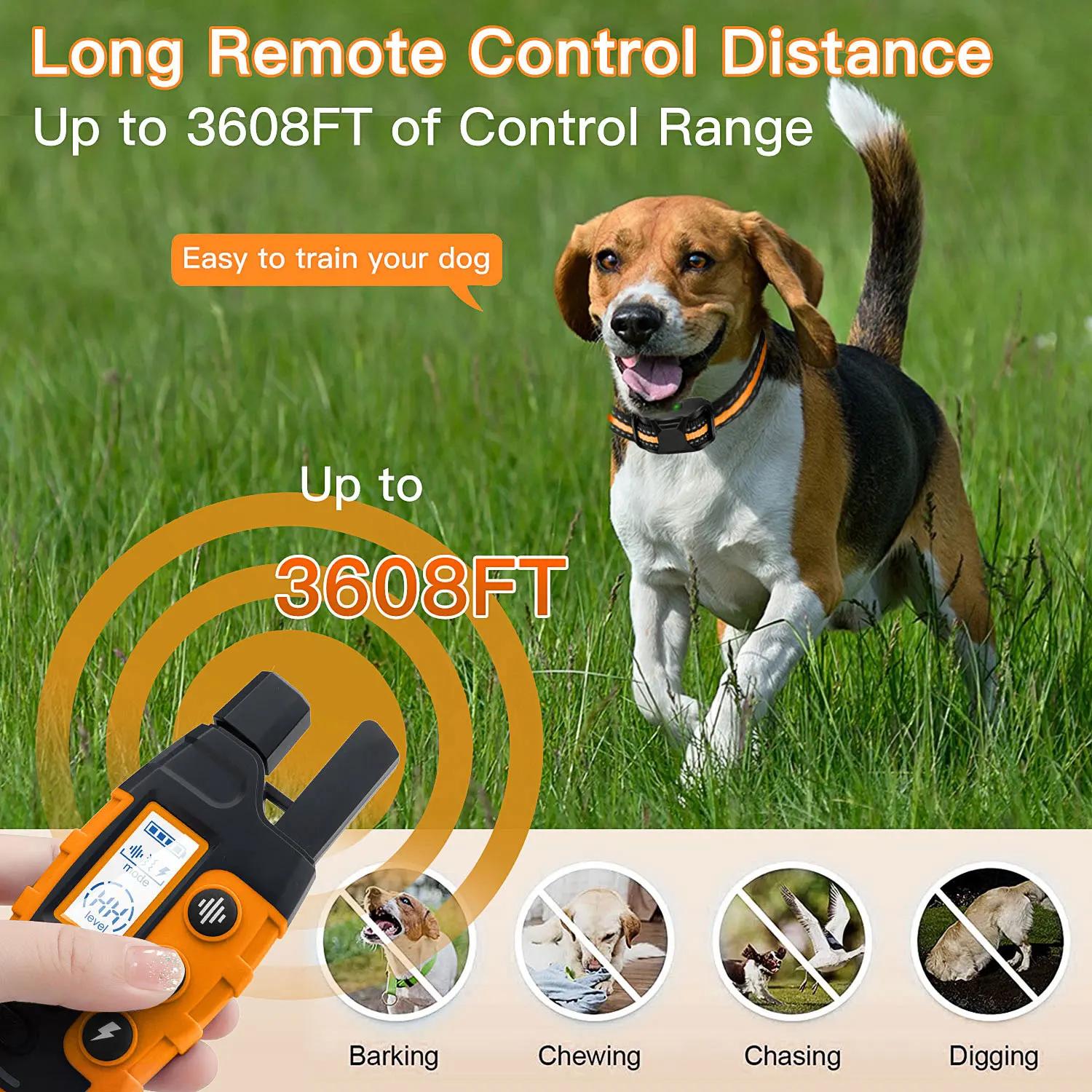 Collier de dressage pour chien de 3300 pieds, avec télécommande, Rechargeable, étanche, bip, Vibrati