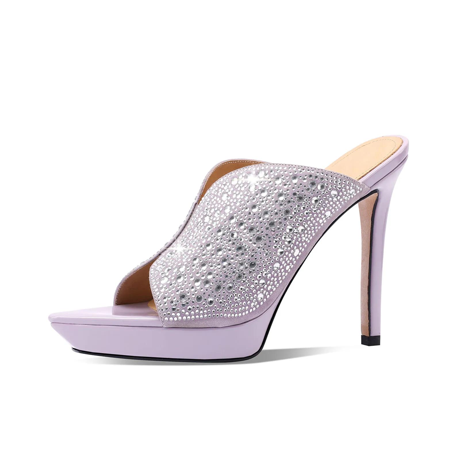 Mules à plateforme en daim de mouton avec cristaux Arden Furtado 2026, chaussures de banquet à talon