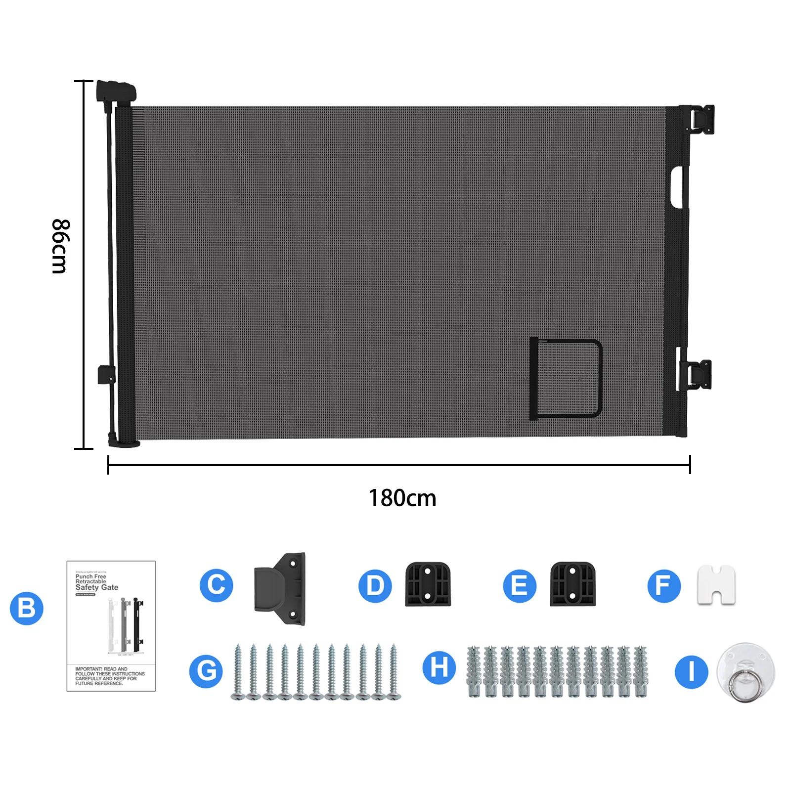 Porte de sécurité rétractable pour bébé 0-150 cm, avec trou pour chat, porte de sécurité enroulable