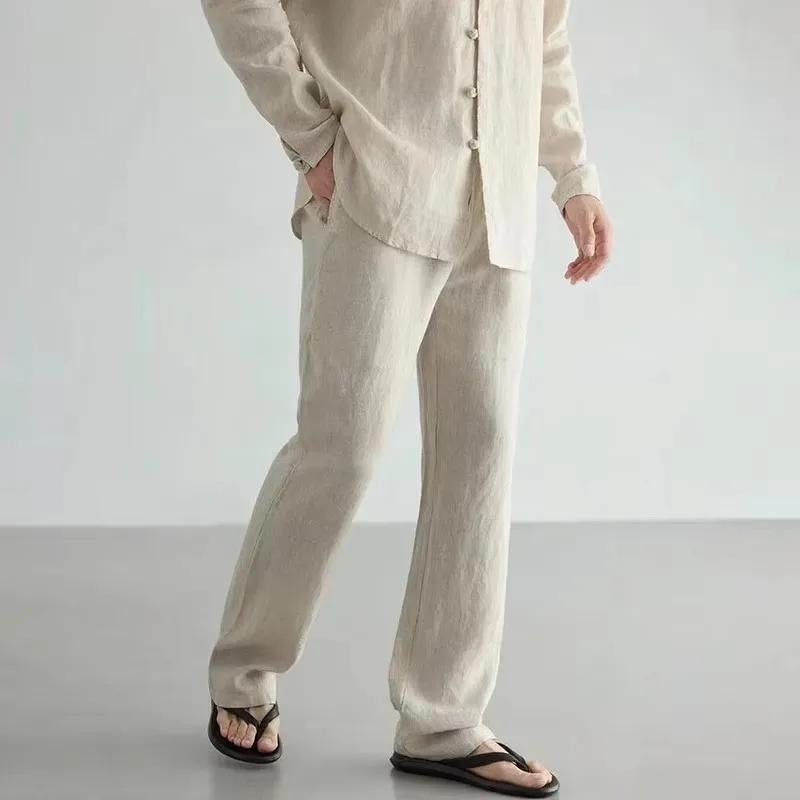 Pantalon 100% lin et coton pour homme, respirant, style jogging, streetwear hip-hop, vêtements décon