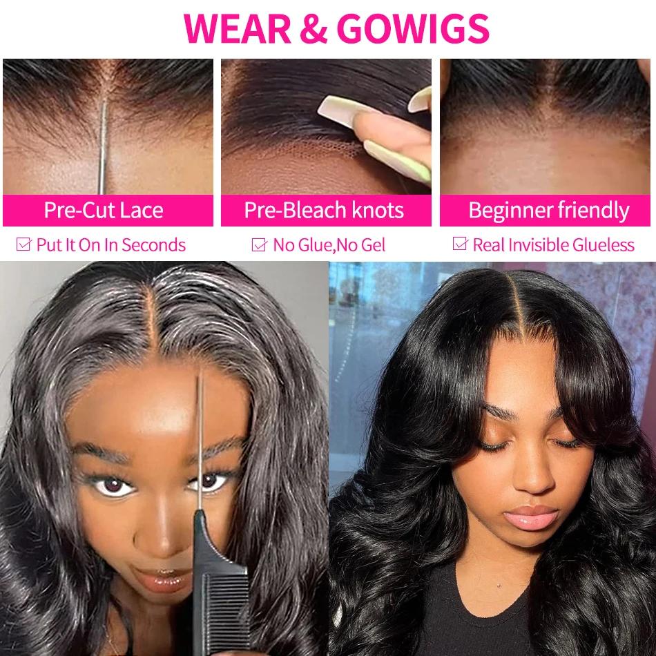 Perruque Lace Closure Wig Remy Body Wave sans colle pour femme, cheveux humains, pre-plucked, 4x4, 5