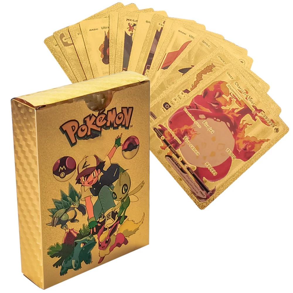 55 cartes Pokémon Vmax GX en feuille d'or, boîte flash, jeu interactif de fête, anglais, espagnol, j