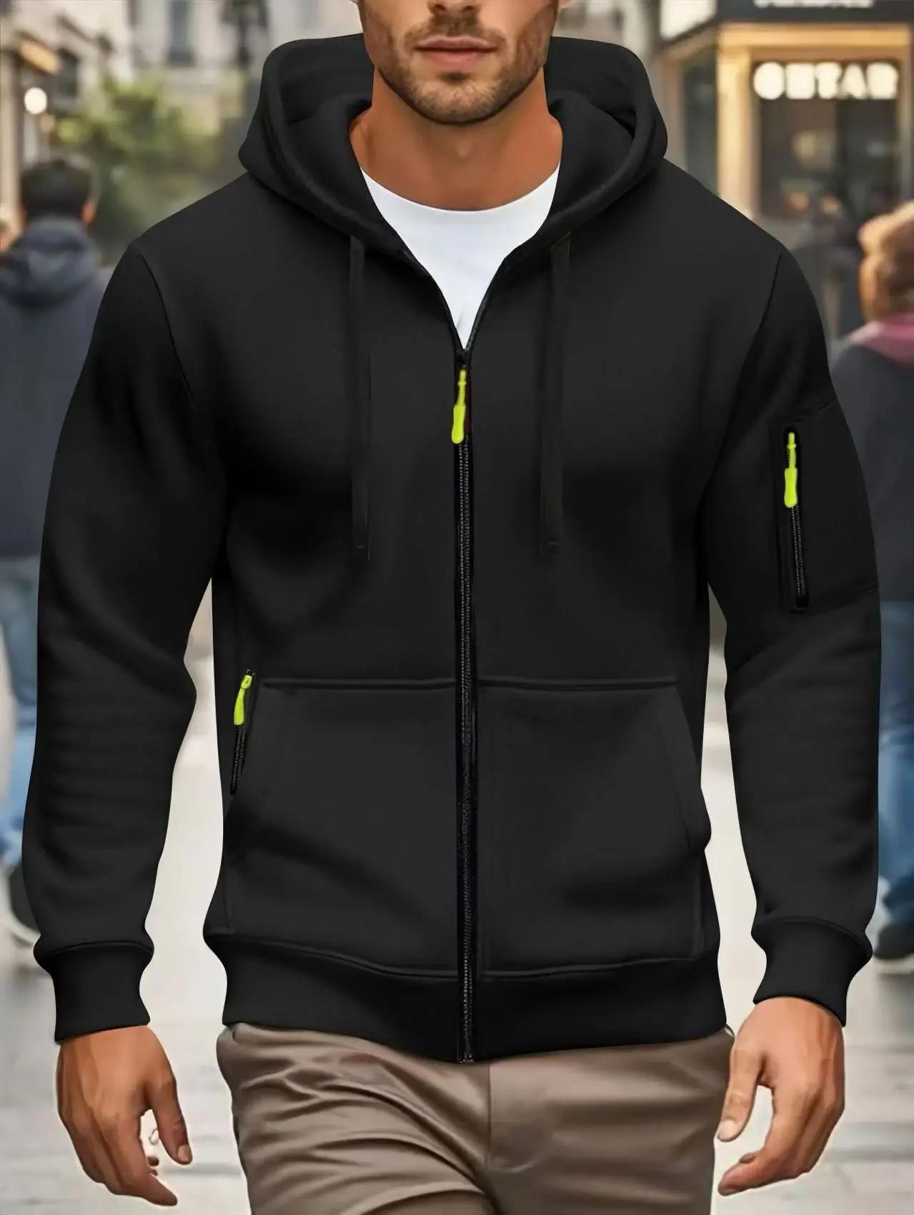 Hommes automne et hiver nouveaux sweats à capuche à manches longues sweat poche fermeture éclair con