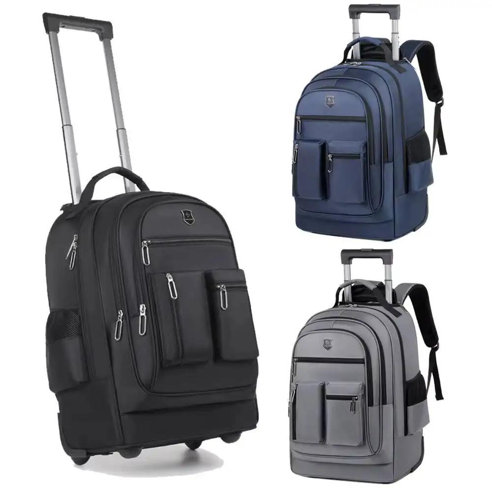 Sac à dos de voyage de grande capacité avec roulettes pour hommes, nervures cachées, bagage à main é