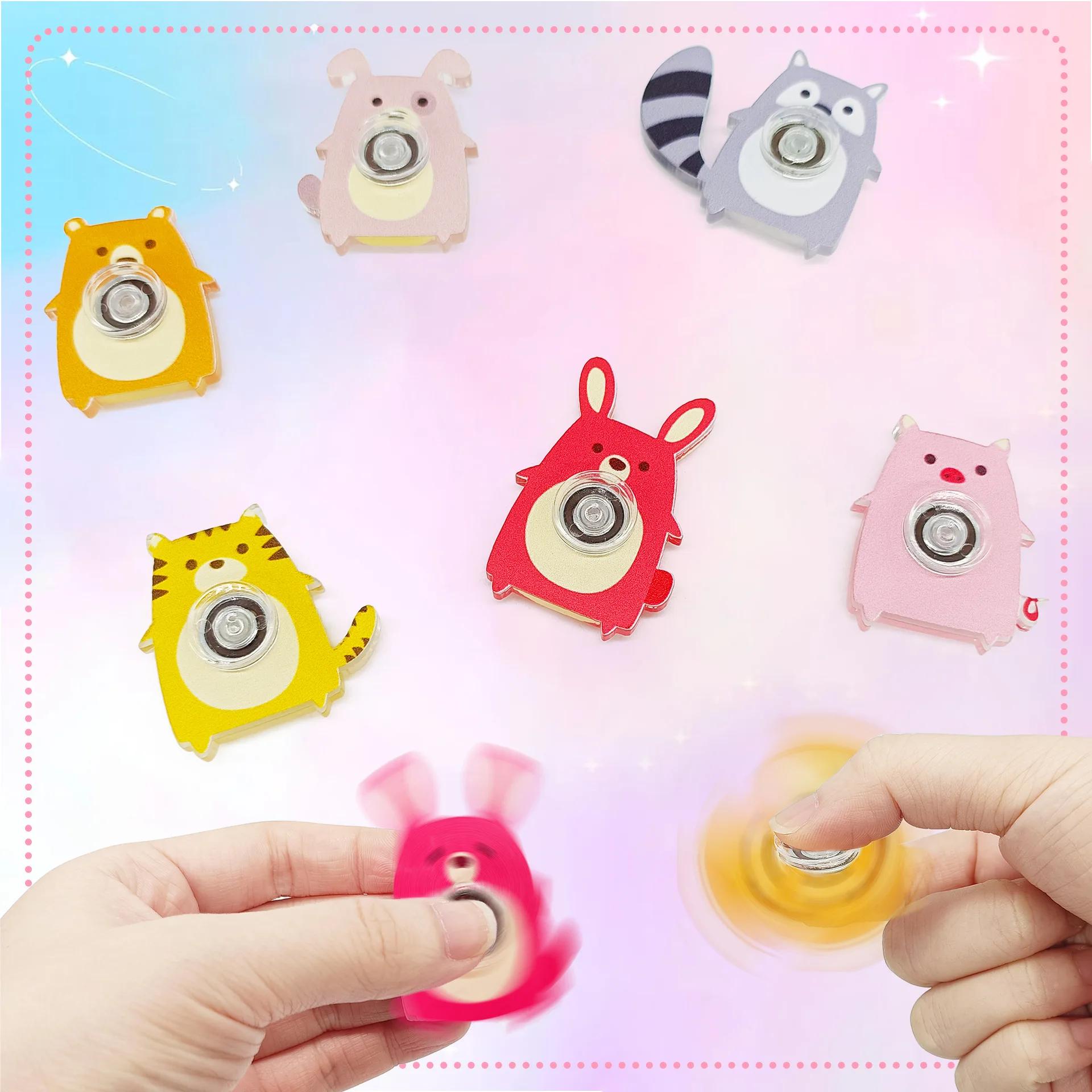 Jouet gyroscopique créatif en acrylique, 6 pièces, Animal chat chien renard Fidget Spinners, jouets