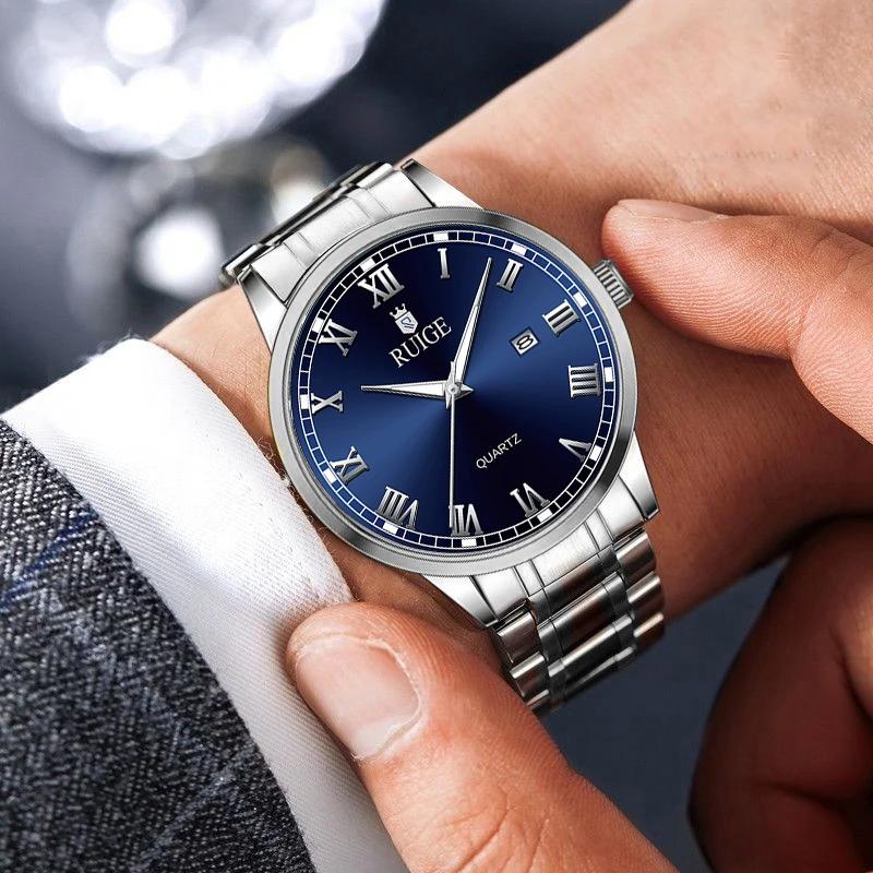 RUIGE-Montre-bracelet étanche pour homme, échelle romaine, minimaliste, célèbre, veilleuse