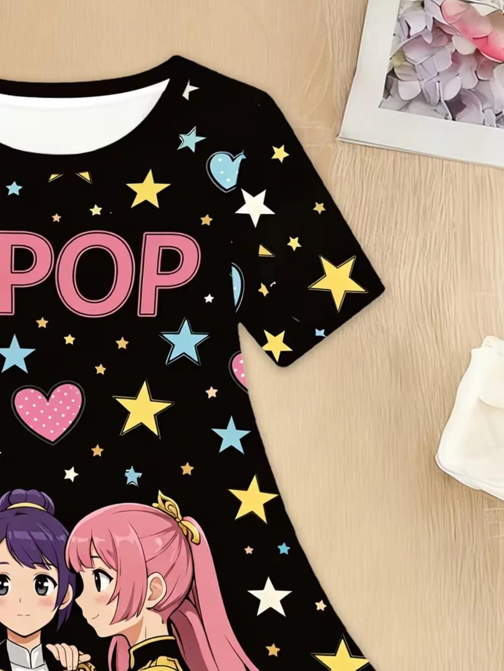 Robe graphique Kpop pour filles - Vêtements Harajuku colorés et amusants pour fans de musique