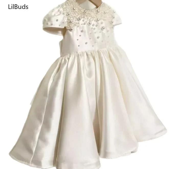 Robe en Satin blanc pour bébé fille, haut de gamme, faite à la main, robes de princesse élégantes po