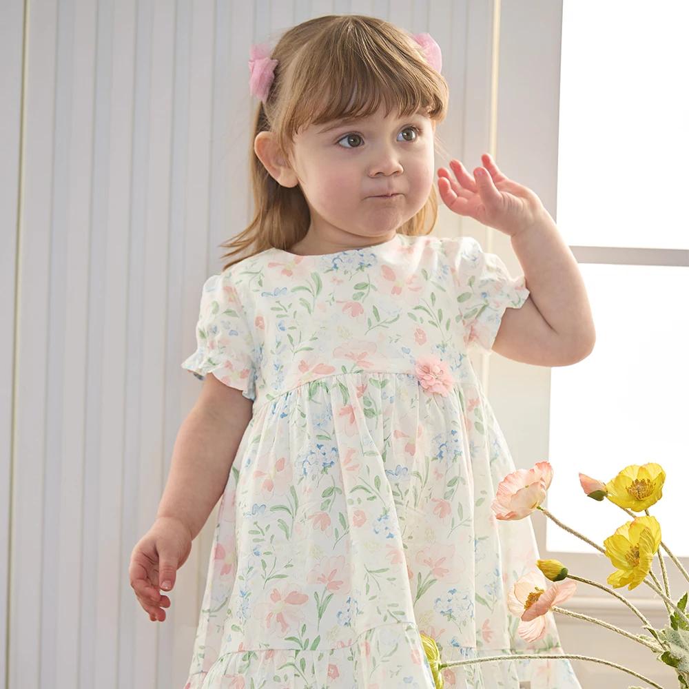 Dave Bella – robes à imprimé floral pour filles, vêtements d'été pour enfants, en pur coton, vêtemen