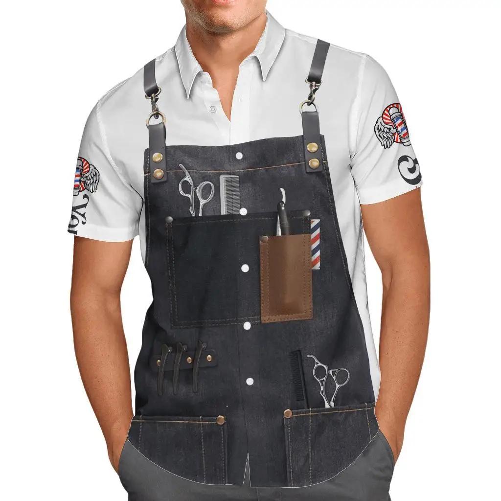 Chemise hawaïenne personnalisée pour hommes, nom d'été décontracté, barbier imprimé en 3D, manches c