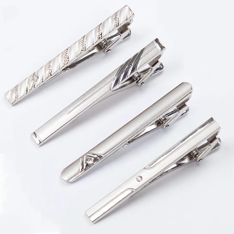 Pince à cravate en métal couleur argent pour hommes, pour cadeaux de mariage, fermoir à cravate, bar