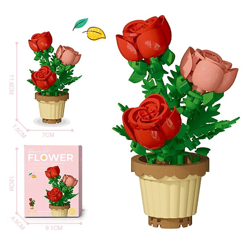 Bouquet de blocs de construction créatif, cadeau en pot de plante de fleur éternelle, plante en pot