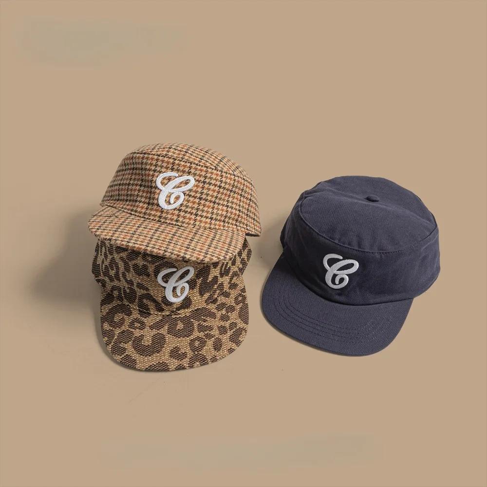 Casquette vintage à dessus plat, à carreaux, avec broderie de lettres, imprimé léopard, casquette de