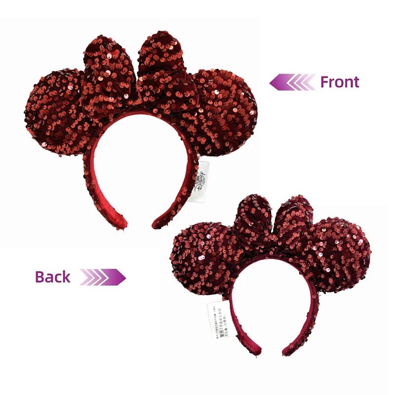 Bandeau d'oreille Minnie Mouse de couleur unie Disney, grandes bandeaux à paillettes, Costume de Cos