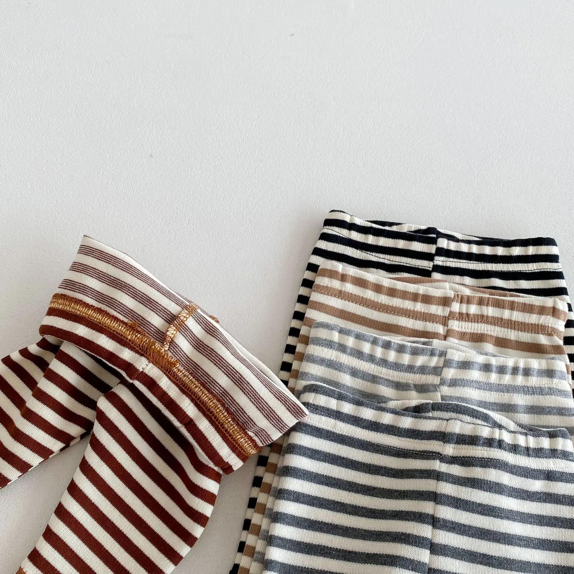 Leggings couleur bonbon pour nouveau-né garçon et fille, pantalon rayé épissure, vêtements à la mode