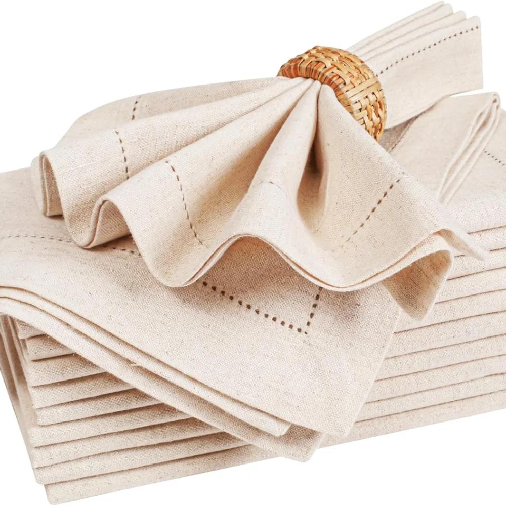 Ensemble de 6 serviettes en lin cousues, serviettes en tissu de noël, couleur naturelle, serviettes