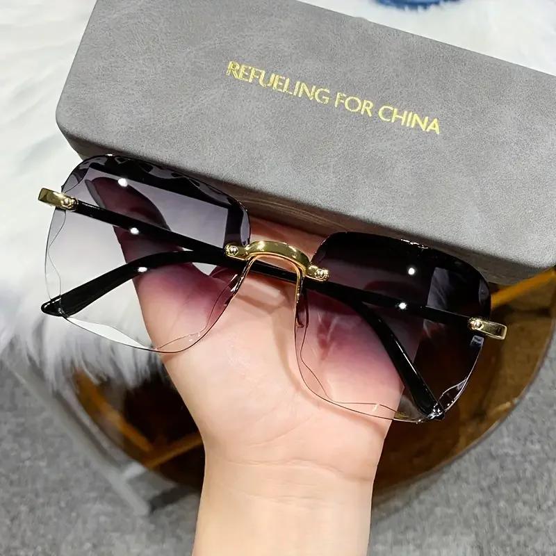 Lunettes de soleil carrées sans monture pour hommes et femmes, lunettes de soleil rouges, créateur d