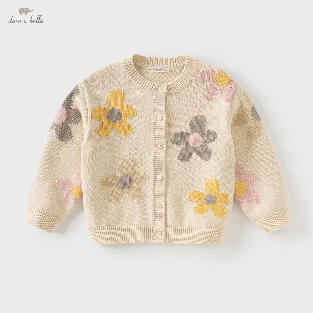 Dave Bella automne hiver filles bébé enfants doux mignon haut pull tricoté à fleurs pull mode décont