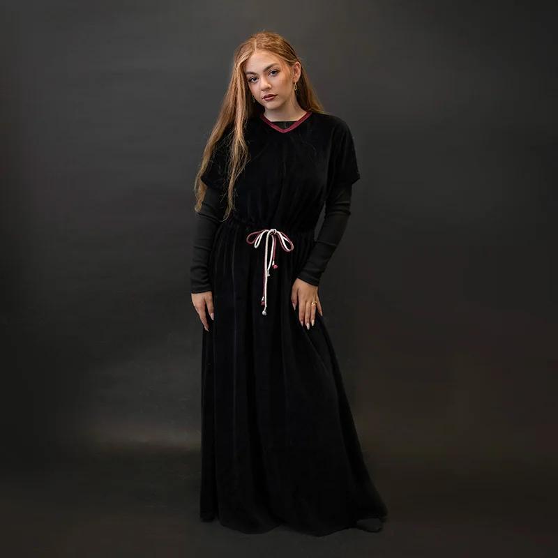 Shabbos adolescent/femme robe hiver robe manches courtes vêtements taille 2 cordon cordes filles noi