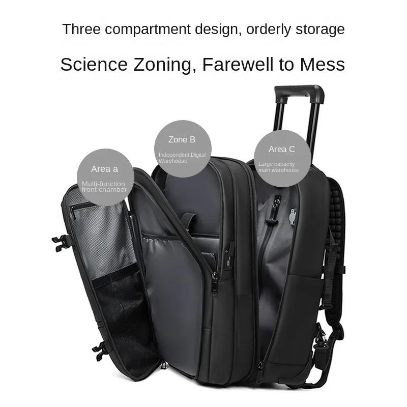Sac à dos à roulettes avec roulettes, sac à dos à roulettes de grande capacité, bagages sous vide, v