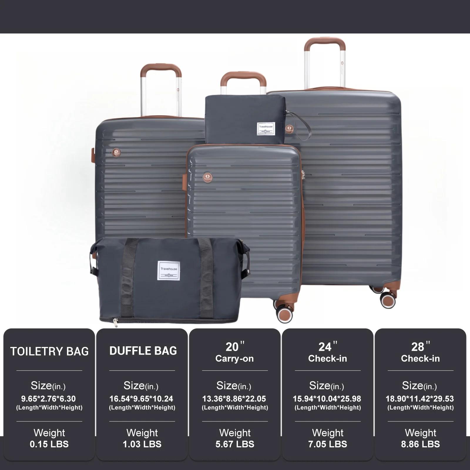 Ensemble de bagages 5 pièces, valises avec roues à double rotation et serrure TSA, valise rigide 3 p