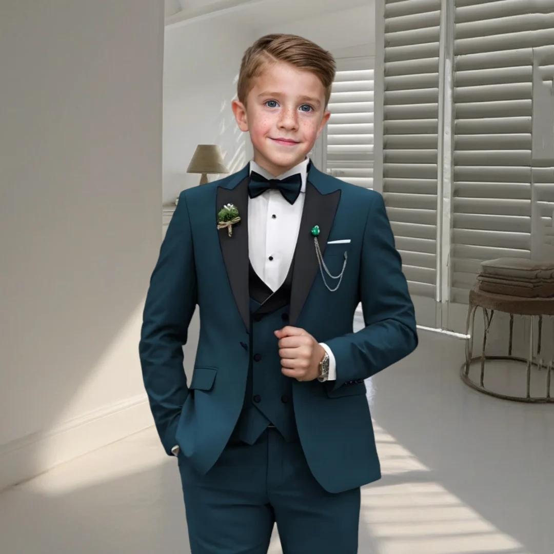 Ensemble de costume formel 4 pièces pour garçon, avec Blazer, gilet, pantalon, nœud papillon, costum