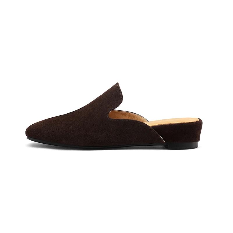 SmallHut Nouvelle Tendance 2026 Mules d'été pour femme en daim de vache, à talon compensé, bout rond