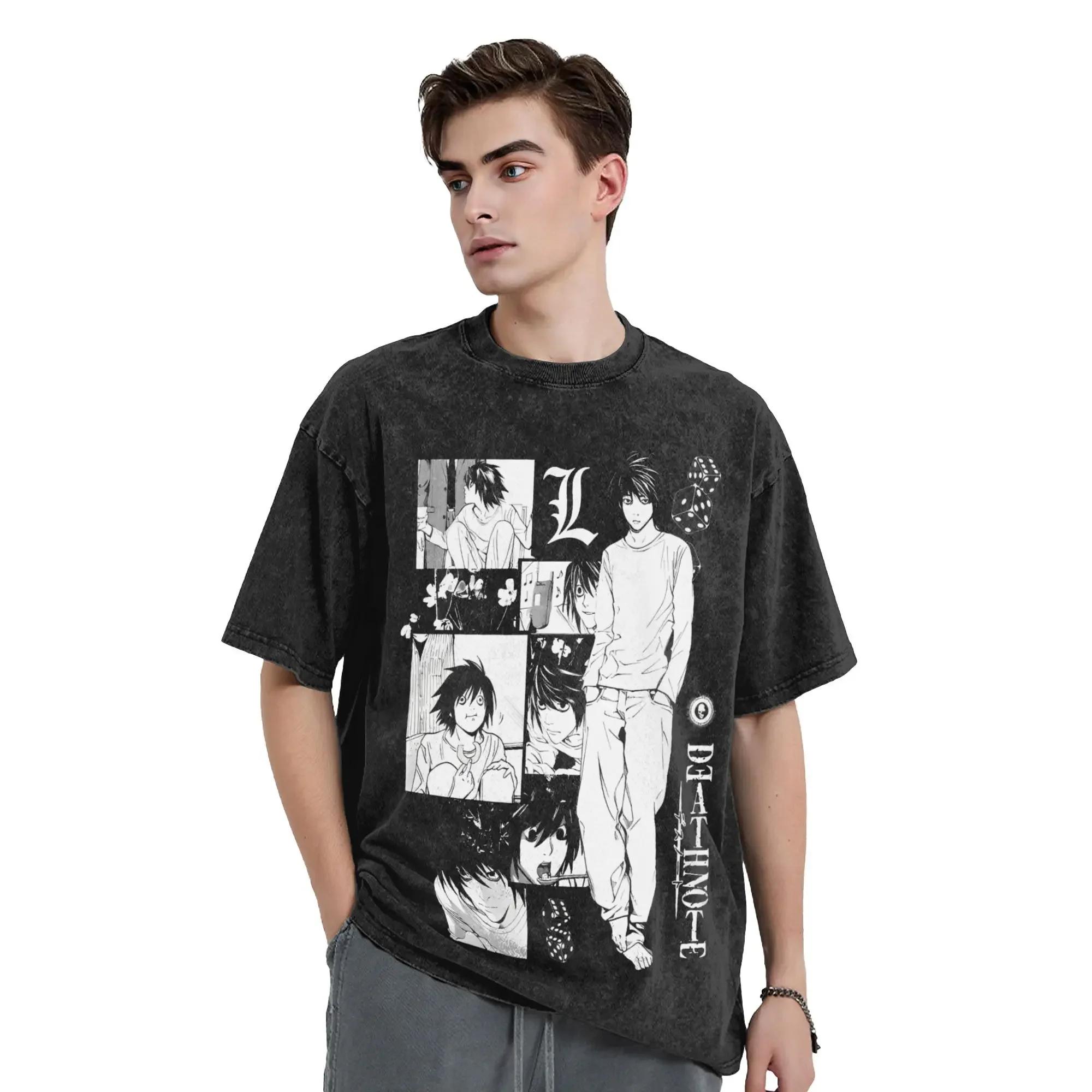 T-shirts Manga DEATH NOTE L Lawliet à imprimé graphique, T-shirts oversize délavés, T-shirt à manche