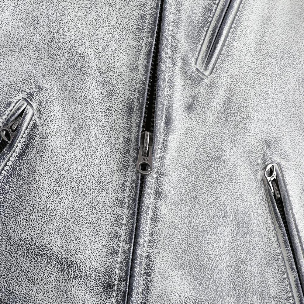 Veste en cuir véritable vieilli pour homme, style rétro, finition usée, col montant, classique, en c