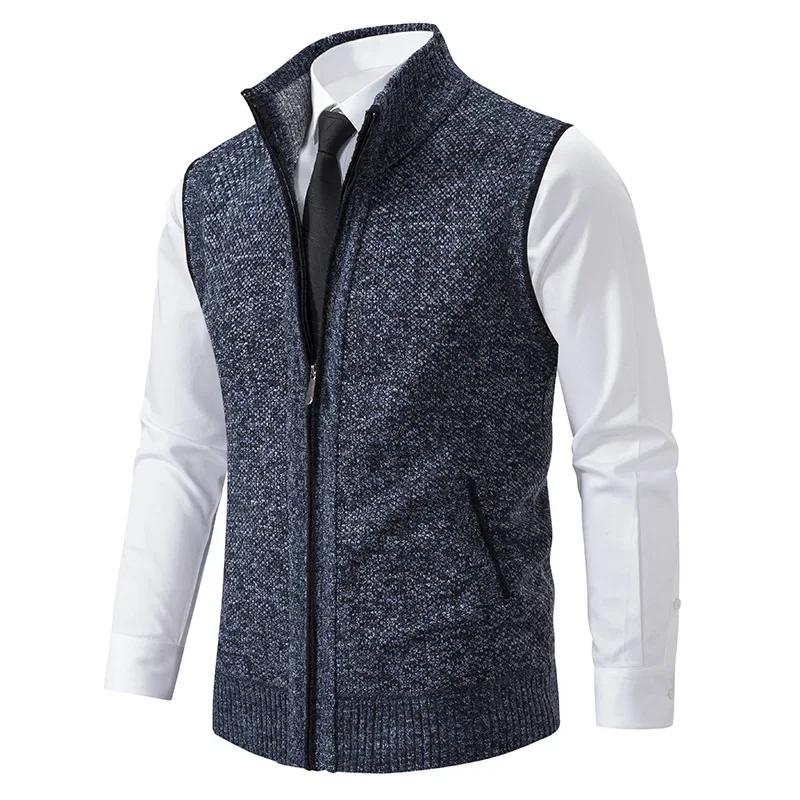 Pull tricoté sans manches pour hommes, Cardigan avec fermeture éclair, gilet décontracté, veste chau