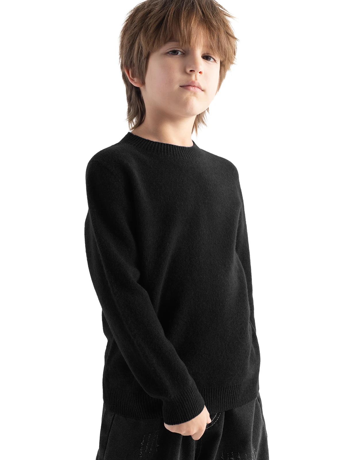Pull en laine mérinos 100% pour garçons et filles, col rond, manches longues, sans couture, haut pou