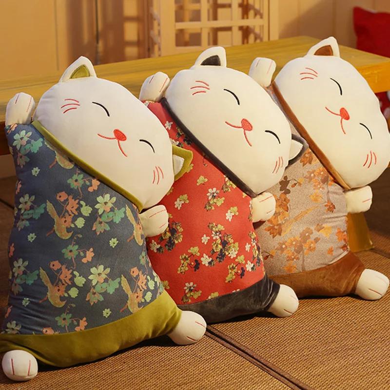 Oreiller de chat porte-bonheur de style japonais, coussin de dos de canapé à double usage, ceinture