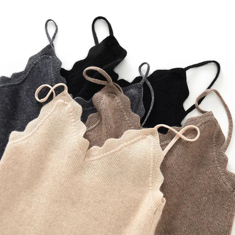 2025 été 100% chèvre cachemire bretelles femmes tricoté cachemire col en v pulls hauts à la mode vêt