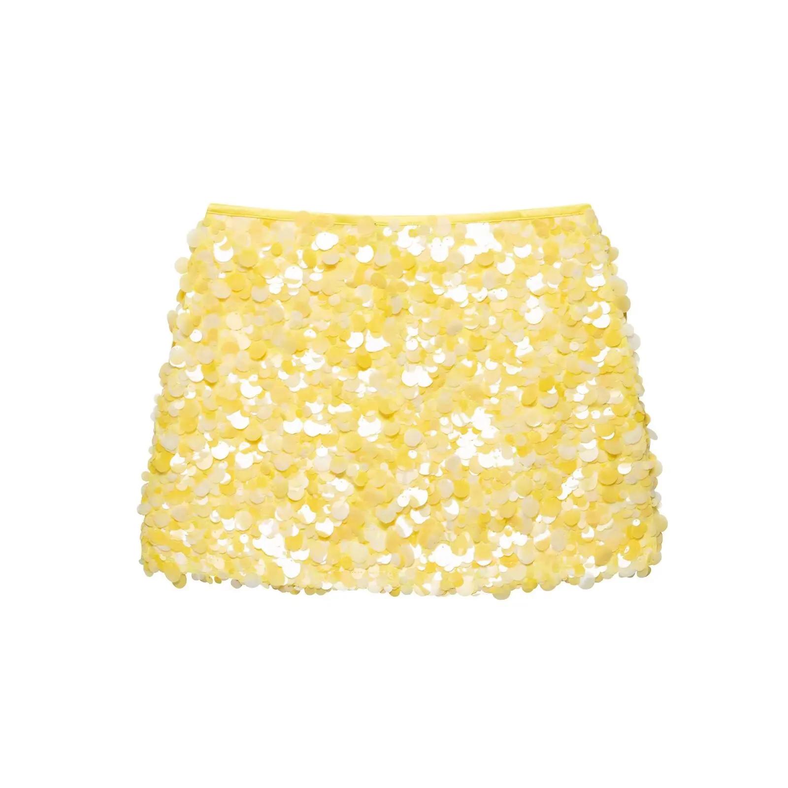 DUOPERI femmes Y2K avec paillettes solide a-ligne Mini jupe côté fermeture éclair taille haute femme