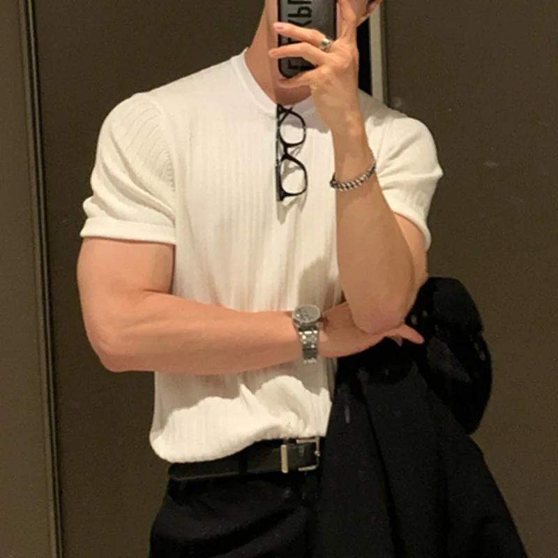 Vêtements d'été pour hommes, t-shirt de luxe léger, loisirs, manches longues, col rond, drapé, coule