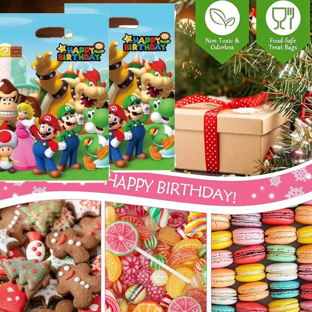 Sacs de fête Mario Bros, décoration d'anniversaire, sacs cadeaux en plastique, boîte à bonbons Mario