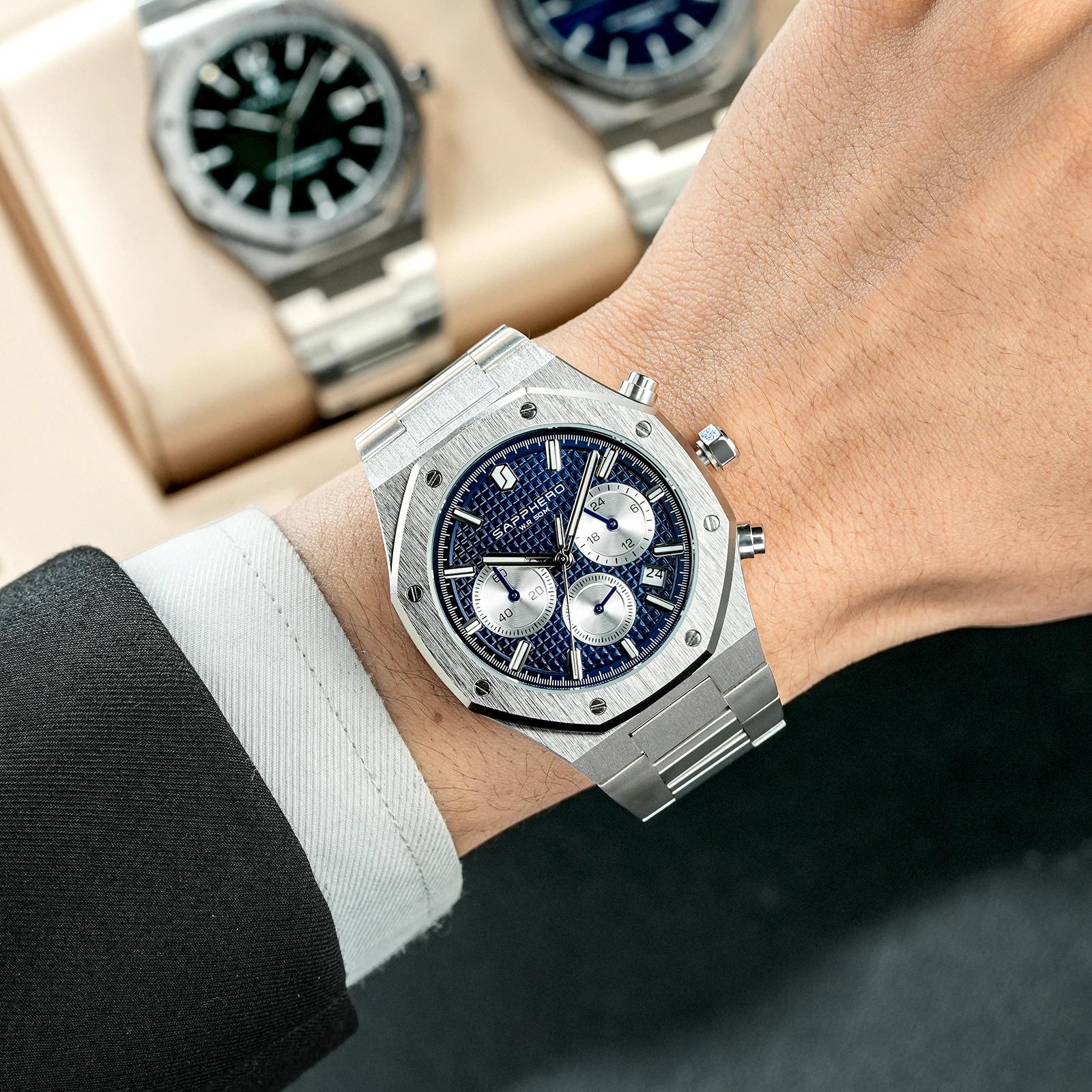 SAPPHERO montre pour hommes montre étanche fonction chronographe Date aiguilles lumineuses montre en