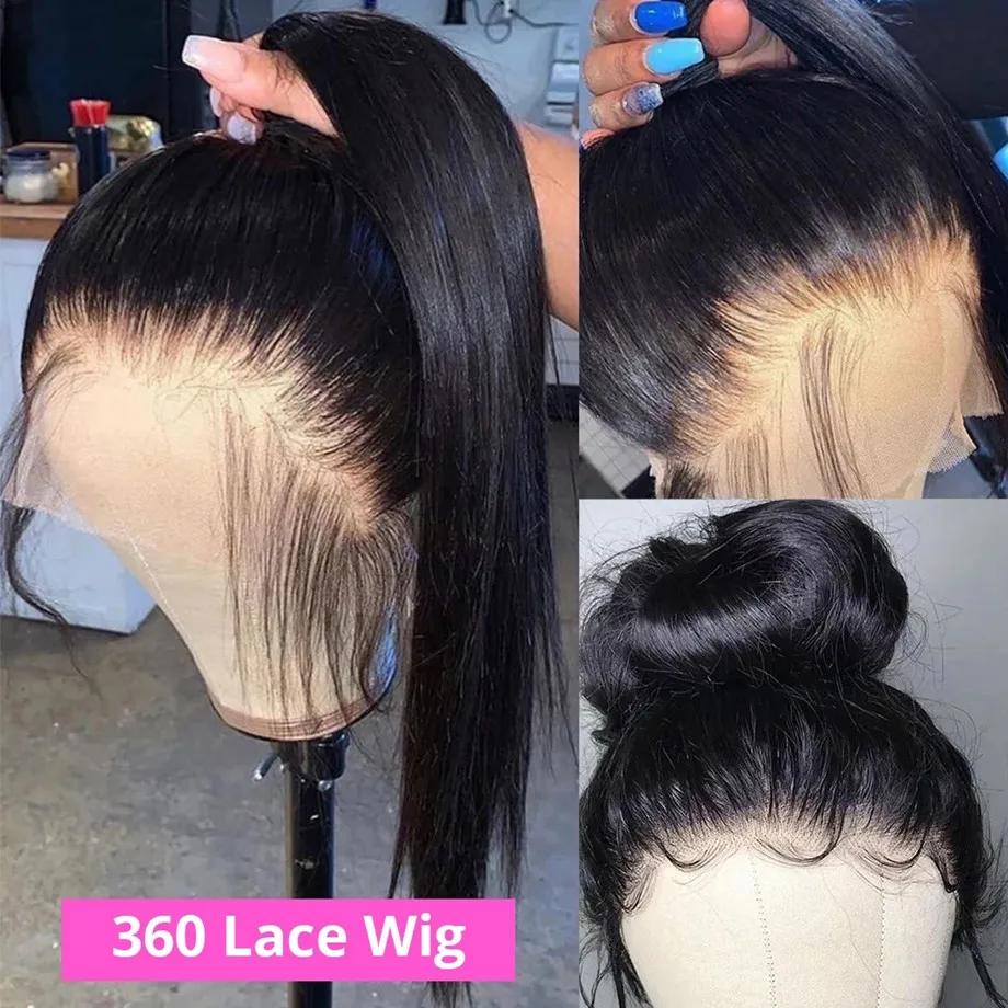 Perruque Lace Front Brésilienne Naturelle Cheveux Lisses, 13x4, 13x6, HD, Transparent 360, 5x5, 6 Ta