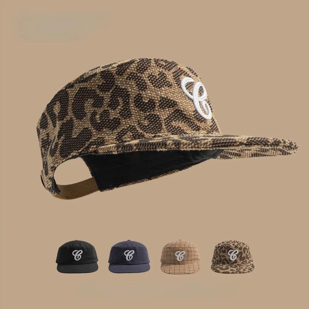 Casquette vintage à dessus plat, à carreaux, avec broderie de lettres, imprimé léopard, casquette de