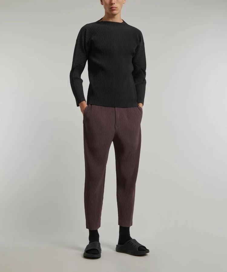 Miyake plissé homme manches longues T-Shirt mode classique noir haut à col roulé