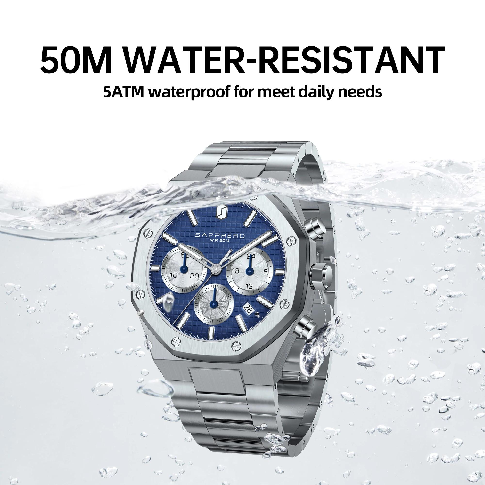 SAPPHERO montre pour hommes montre étanche fonction chronographe Date aiguilles lumineuses montre en