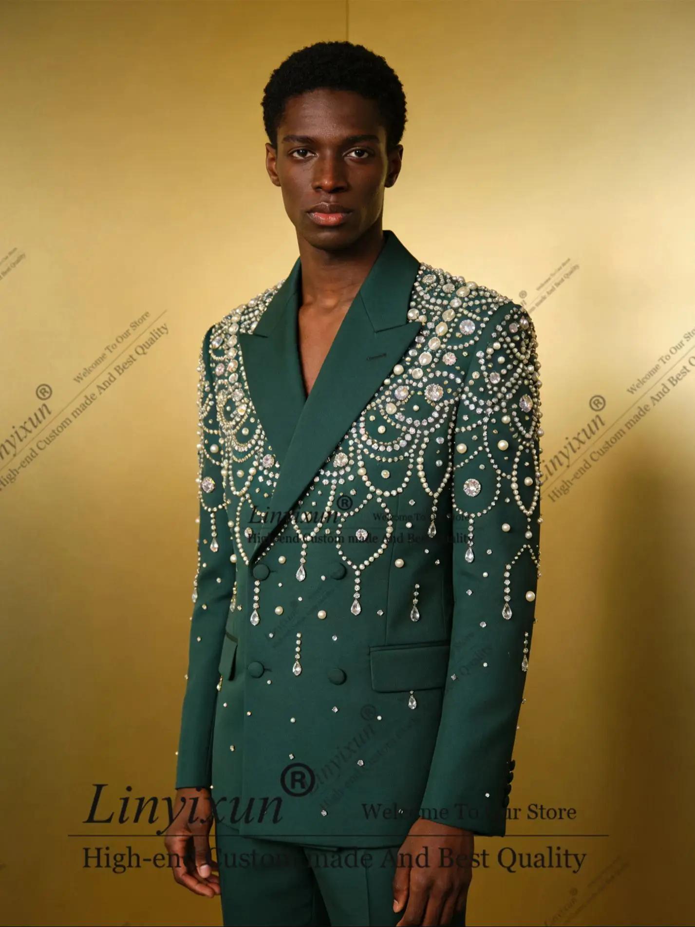 Costume Homme Élégant 2 Pièces avec Strass, Coupe Slim, pour Mariage, Bal de Promo, Smoking de Marié
