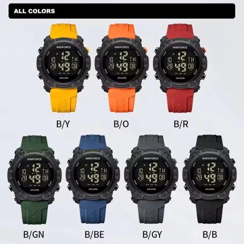 NAVIFORCE 7104 sport hommes LCD numérique loisirs Date semaine réveil étanche bracelet en Silicone m