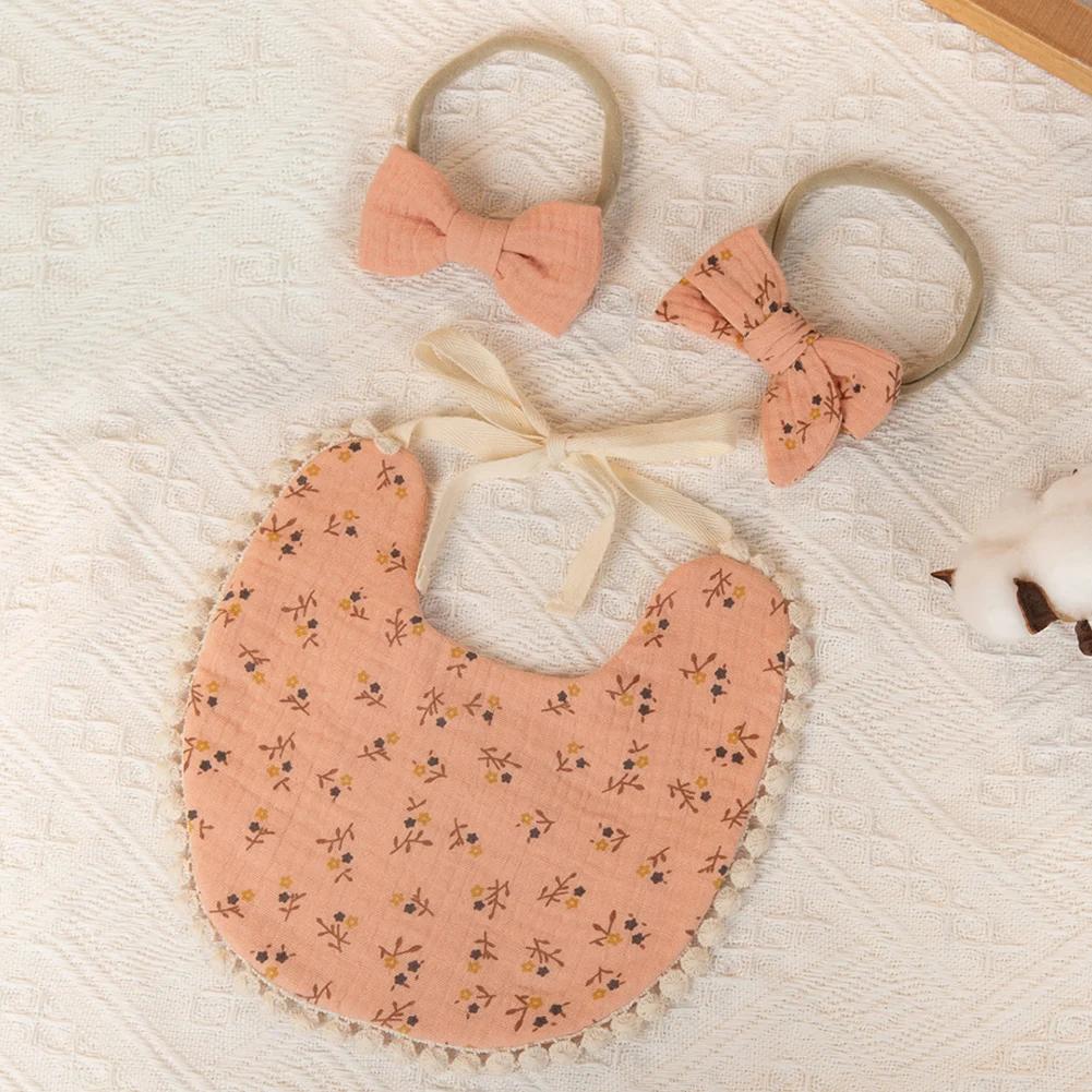 Bavoirs et bandeaux à fleurs pour bébé, 3 pièces/ensemble, bandeaux en Nylon avec nœud, serviette de
